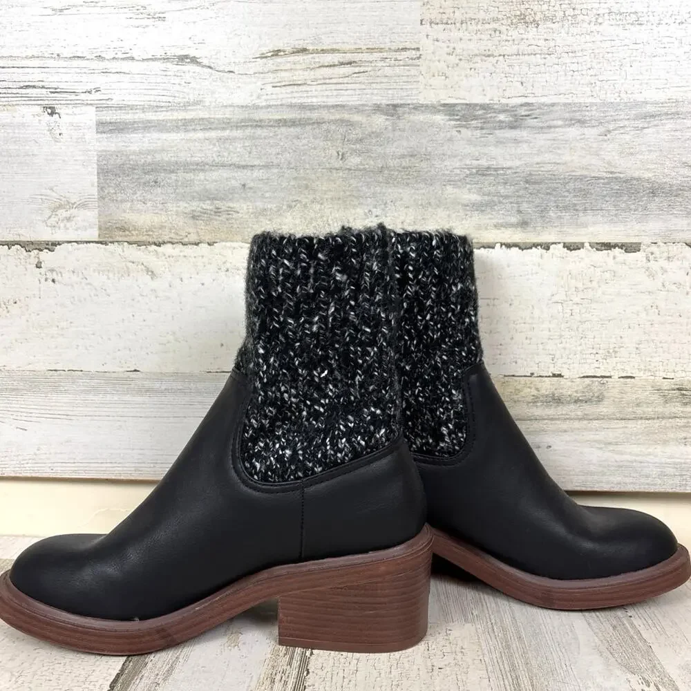 Portland Womens 10 Black Vegan Leather Knit Chelsea Heeled Ankle Boot NEW